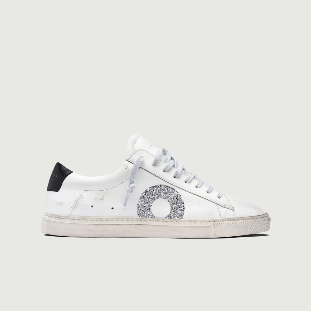 Oliver Cabell White Sneakers with Silver Glitter Detail